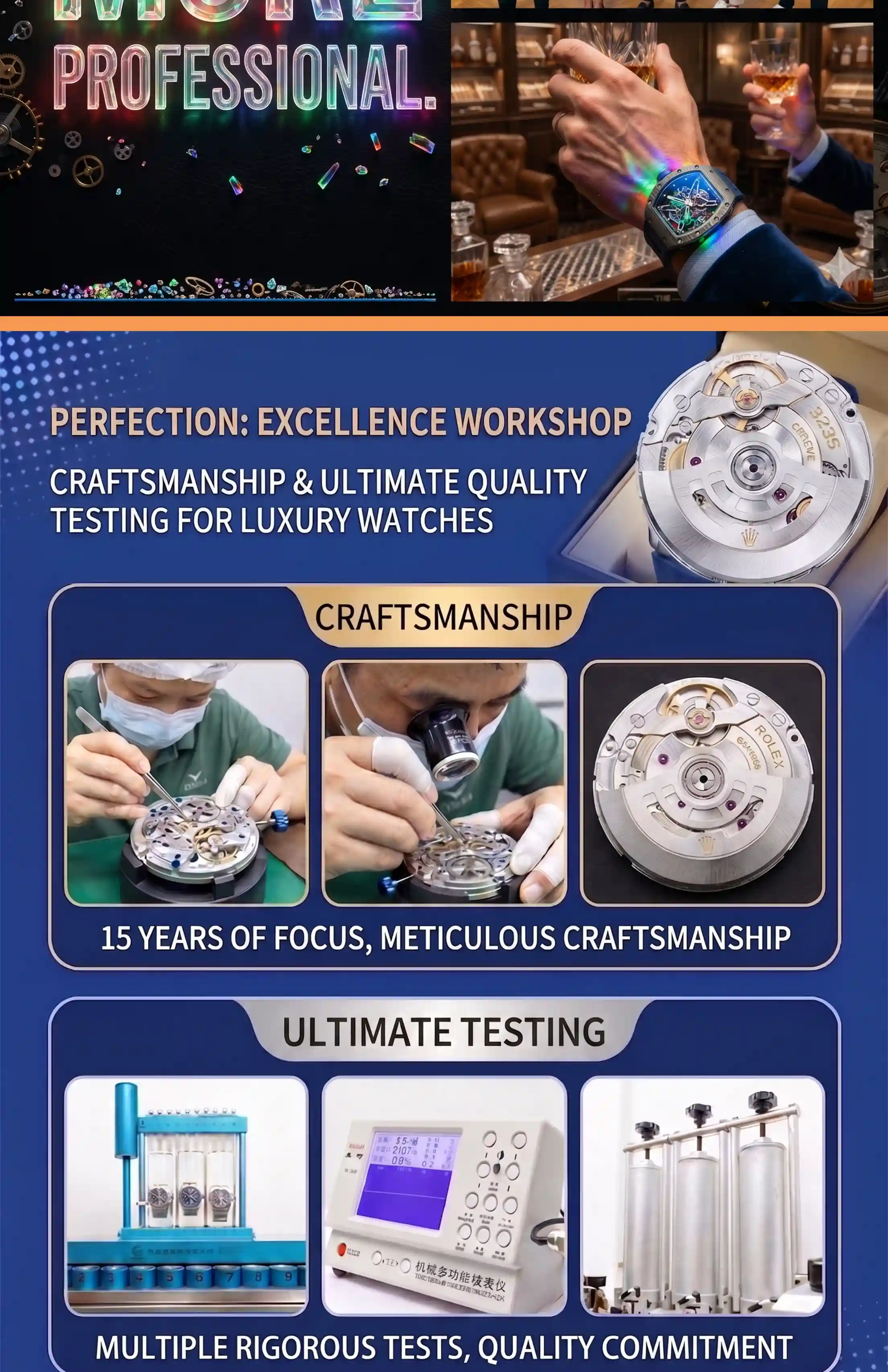 Professional watchmaking and quality testing